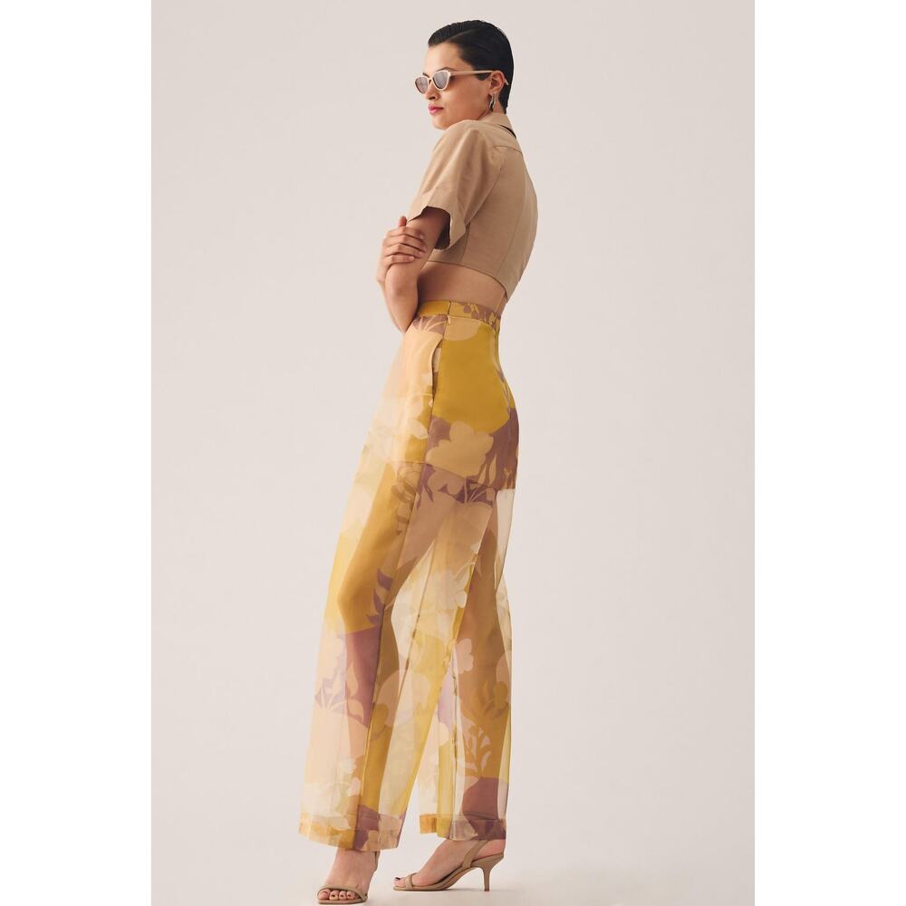 New Anthropologie Pankaj & Nidhi Sheer Printed Sheer Pants - Size XL - Picture 3 of 6